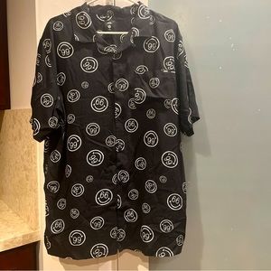 Vans Shirt Men's Large New Wilde Woven Black Button Up smiley face